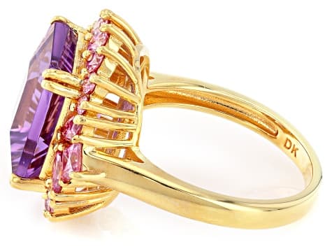 Purple Canela Amethyst with Pink Moissanite Fire® 18K Yellow Gold Over Sterling Silver Ring 4.48ctw
