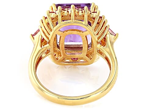 Purple Canela Amethyst with Pink Moissanite Fire® 18K Yellow Gold Over Sterling Silver Ring 4.48ctw