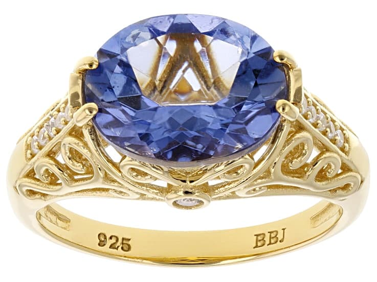 Butterfly Blue Topaz 18K Yellow Gold Over Sterling Silver Ring 3.72ctw