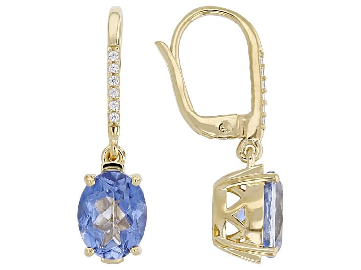 Butterfly Blue Topaz & White Zircon 18K Yellow Gold Over Sterling Silver Dangle Earrings 3.89ctw