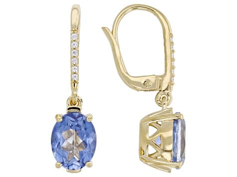 Butterfly Blue Topaz & White Zircon 18K Yellow Gold Over Sterling Silver Dangle Earrings 3.89ctw