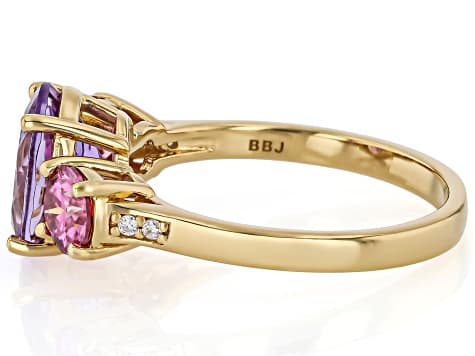 Canela Amethyst With Pink and White Moissanite 18K Yellow Gold Over Sterling Silver Ring 3.01ctw