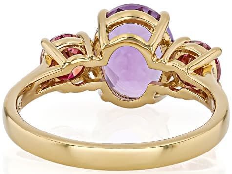 Canela Amethyst With Pink and White Moissanite 18K Yellow Gold Over Sterling Silver Ring 3.01ctw