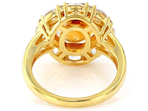 Rose Cut Yellow Citrine With White Zircon 18K Yellow Gold Over Sterling Silver Ring 5.73ctw