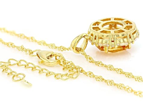 Rose Cut Citrine With White Zircon 18K Yellow Gold Over Silver Pendant With Chain 5.73ctw