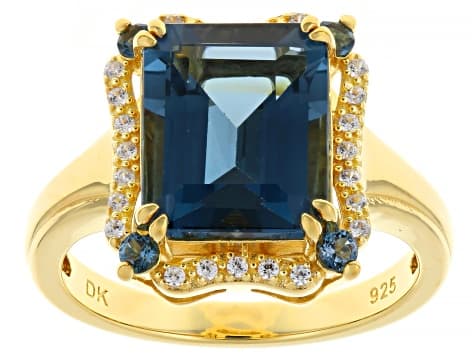 London Blue Topaz With White Zircon 18k Yellow Gold Over Sterling Silver Ring 4.90ctw