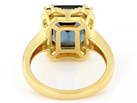 London Blue Topaz With White Zircon 18k Yellow Gold Over Sterling Silver Ring 4.90ctw