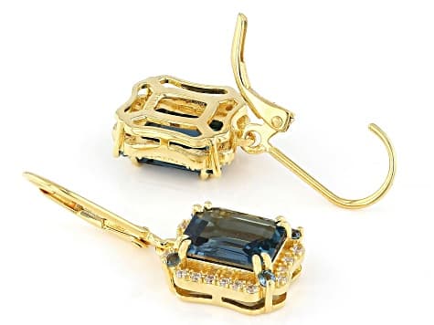 London Blue Topaz with White Zircon 18K Yellow Gold Over Sterling Silver Earrings 5.31ctw