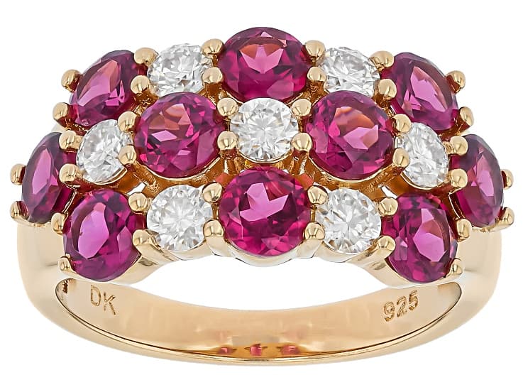 Grape Color Garnet with White Moissanite 18K Yellow Gold Over Sterling Silver Ring 3.32ctw
