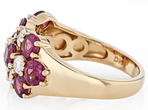 Grape Color Garnet with White Moissanite 18K Yellow Gold Over Sterling Silver Ring 3.32ctw