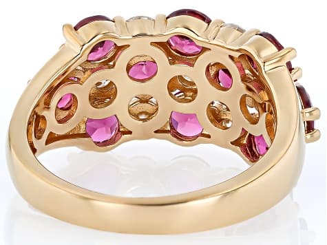 Grape Color Garnet with White Moissanite 18K Yellow Gold Over Sterling Silver Ring 3.32ctw
