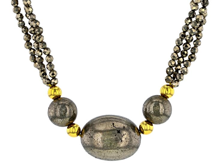 Grey Pyrite 18K Yellow Gold Over Sterling Silver Necklace