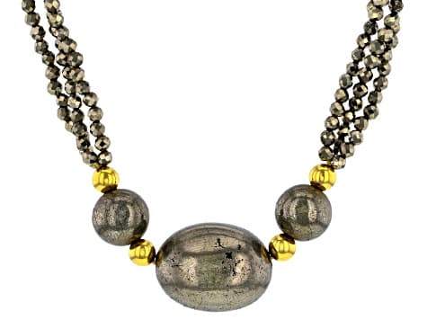Grey Pyrite 18K Yellow Gold Over Sterling Silver Necklace
