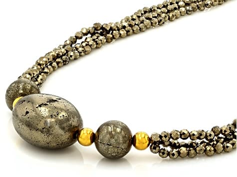 Grey Pyrite 18K Yellow Gold Over Sterling Silver Necklace