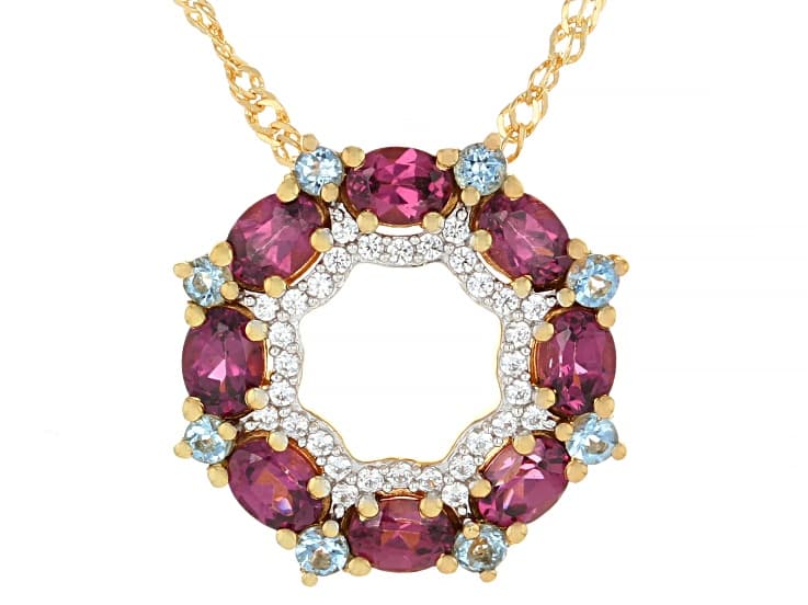 Grape Color Rhodolite 18K Yellow Gold Over Sterling Silver Pendant With Chain 1.97ctw