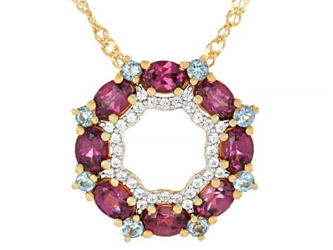 Grape Color Rhodolite 18K Yellow Gold Over Sterling Silver Pendant With Chain 1.97ctw