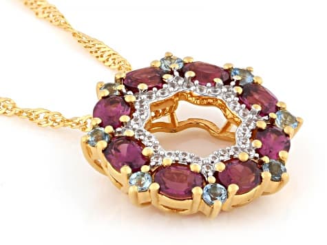 Grape Color Rhodolite 18K Yellow Gold Over Sterling Silver Pendant With Chain 1.97ctw