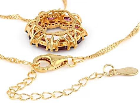 Grape Color Rhodolite 18K Yellow Gold Over Sterling Silver Pendant With Chain 1.97ctw