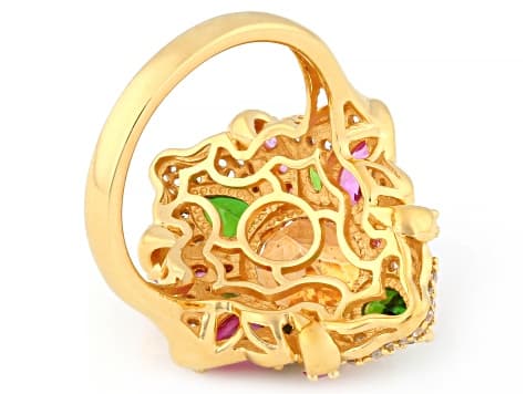 Mandarin Color Orange Topaz with Multi Gemstone 18K Yellow Gold Over Sterling Silver Ring 5.87ctw