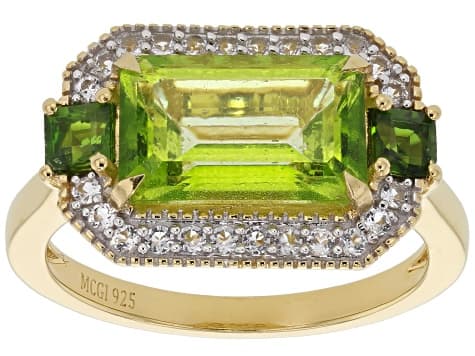 Meadow Green Topaz 18K Yellow Gold & Rhodium Over Silver Ring 4.16ctw