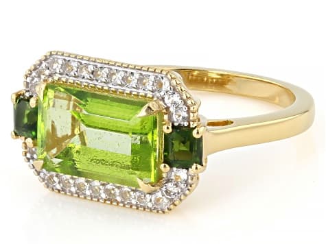 Meadow Green Topaz 18K Yellow Gold & Rhodium Over Silver Ring 4.16ctw
