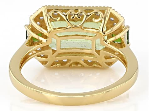 Meadow Green Topaz 18K Yellow Gold & Rhodium Over Silver Ring 4.16ctw