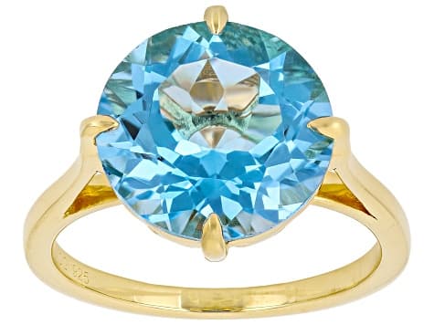Swiss Blue Topaz 18K Yellow Gold Over Sterling Silver Solitaire Ring 6.61ct
