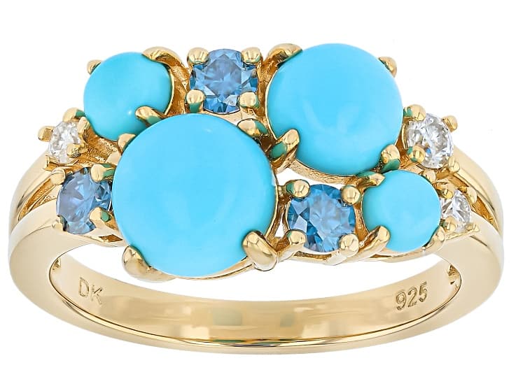 Blue Sleeping Beauty Turquoise 18K Yellow Gold Over Sterling Silver Ring 0.32ctw