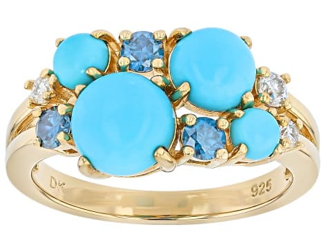 Blue Sleeping Beauty Turquoise 18K Yellow Gold Over Sterling Silver Ring 0.32ctw