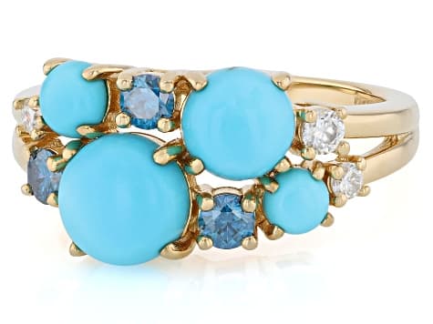 Blue Sleeping Beauty Turquoise 18K Yellow Gold Over Sterling Silver Ring 0.32ctw