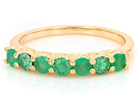 Green Zambian Emerald with Green Moissanite 18K Yellow Gold Over Sterling Silver Ring 0.68ctw