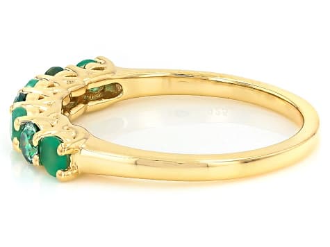 Green Zambian Emerald with Green Moissanite 18K Yellow Gold Over Sterling Silver Ring 0.68ctw
