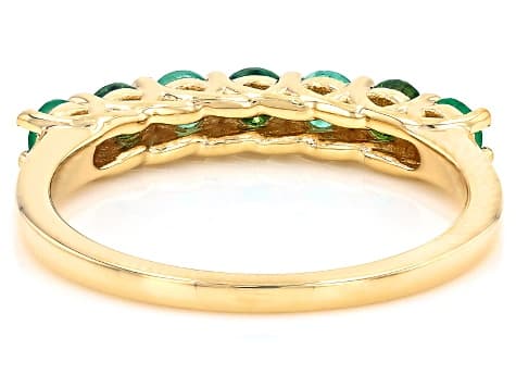 Green Zambian Emerald with Green Moissanite 18K Yellow Gold Over Sterling Silver Ring 0.68ctw
