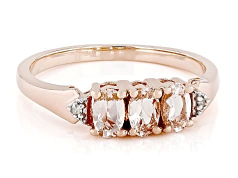 Peach Morganite With White Diamond 18k Rose Gold Over Sterling Silver Ring 0.52ctw
