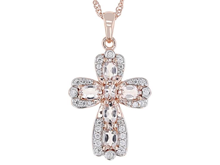 Peach Morganite With White Zircon 18k Rose Gold Over Sterling Silver Pendant With Chain 0.44ctw
