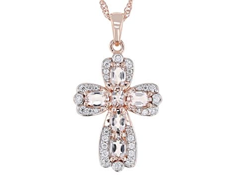 Peach Morganite With White Zircon 18k Rose Gold Over Sterling Silver Pendant With Chain 0.44ctw