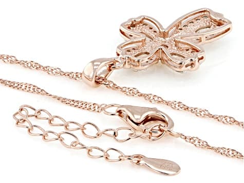 Peach Morganite With White Zircon 18k Rose Gold Over Sterling Silver Pendant With Chain 0.44ctw