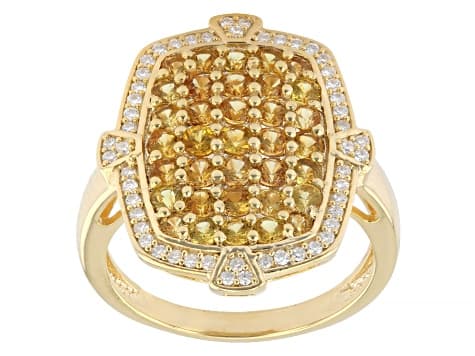 Yellow Sapphire With White Moissanite 18K Yellow Gold Over Sterling Silver Cluster Ring 1.74ctw