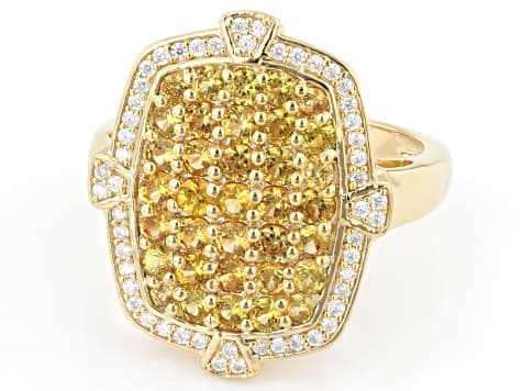 Yellow Sapphire With White Moissanite 18K Yellow Gold Over Sterling Silver Cluster Ring 1.74ctw
