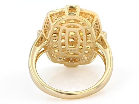 Yellow Sapphire With White Moissanite 18K Yellow Gold Over Sterling Silver Cluster Ring 1.74ctw