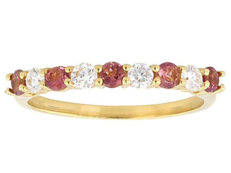 Pink Tourmaline with White Lab Grown Diamond 18K Yellow Gold Over Sterling Silver Ring 0.47ctw