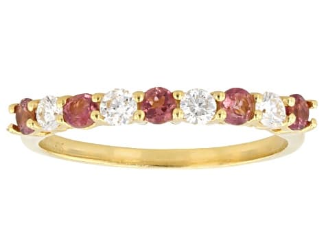 Pink Tourmaline with White Lab Grown Diamond 18K Yellow Gold Over Sterling Silver Ring 0.47ctw