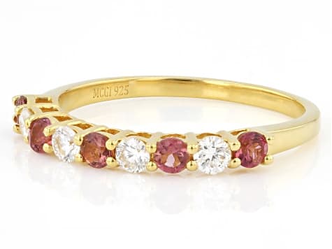 Pink Tourmaline with White Lab Grown Diamond 18K Yellow Gold Over Sterling Silver Ring 0.47ctw