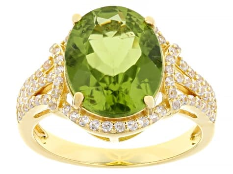Peridot With White Zircon 18k Yellow Gold Over Sterling Silver Ring 6.65ctw
