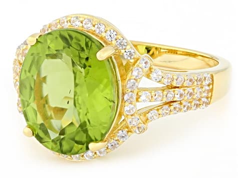 Peridot With White Zircon 18k Yellow Gold Over Sterling Silver Ring 6.65ctw
