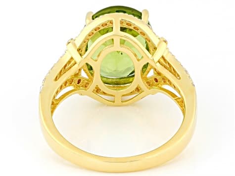 Peridot With White Zircon 18k Yellow Gold Over Sterling Silver Ring 6.65ctw