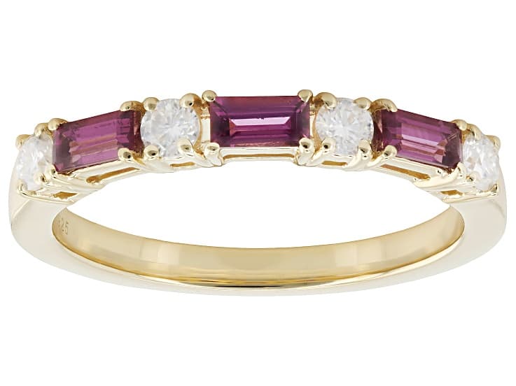 Grape color Garnet with Moissanite 18K Yellow Gold Over Sterling Silver Ring 0.71ctw