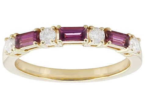 Grape color Garnet with Moissanite 18K Yellow Gold Over Sterling Silver Ring 0.71ctw