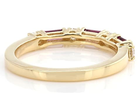 Grape color Garnet with Moissanite 18K Yellow Gold Over Sterling Silver Ring 0.71ctw