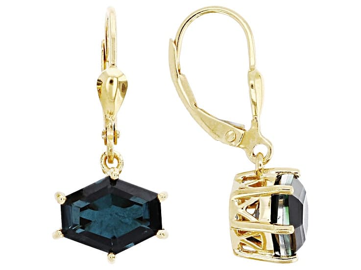 Blue Indicolite Color Quartz Doublet 18K Yellow Gold Over Sterling Silver Earrings 4.64ctw